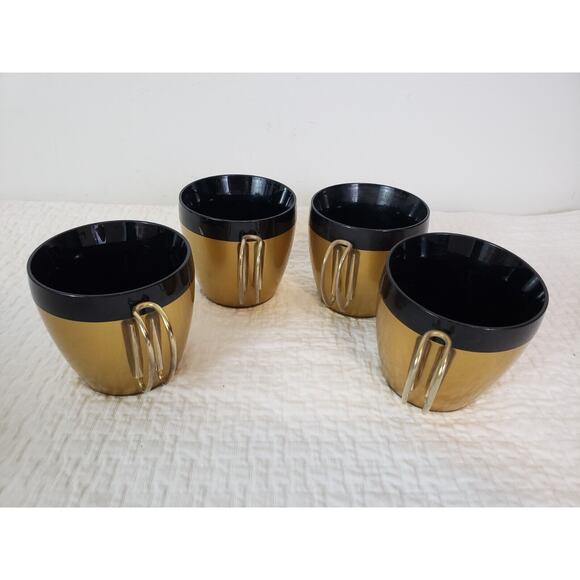(J5) Vintage West Bend Thermo-Serv Mugs Gold Black Metal Handles USA Lot of 4 - Picture 1 of 7